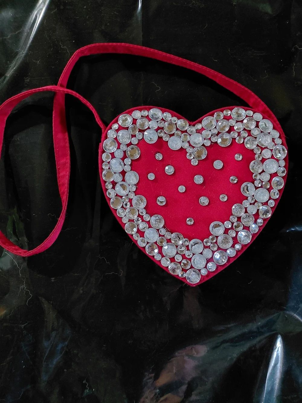 Red Heart-Shaped Bag with Crystal Accents